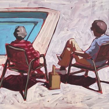 Family #20  |  Original Acrylic Painting on Canvas 20 x 16  | Retro Vintage Mid Century Modern Hopper Figurative pool chair diebenkorn 