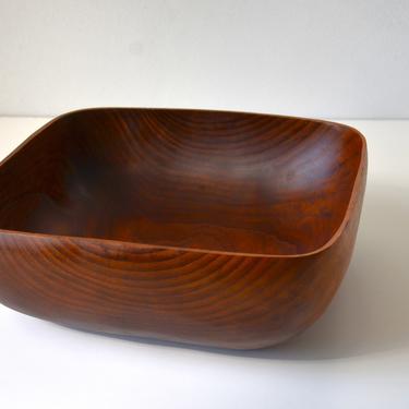 Vintage Mid-Century Danish Modern 12" Square Bowl with Rounded Corners in Solid Teak 