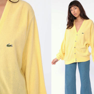 Vintage 1980s IZOD Knitted Cardigan Sweater / Vintage 90s Cardigan / Made In USA / Preppy / Sweatshirt / Yellow buy