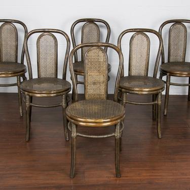 Vintage Set of 6 French Country Bistro Bamboo Dining chairs W/ Cane Seats 