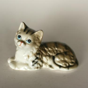 vintage bone china gray tabby cat 