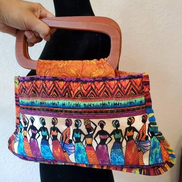 Ethnic purse vibrant colors  with wooden handles 