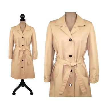 Tan Trench Coat with Belt, 80s Vintage Clothing, 1980s Clothes Women Small Medium, Outerwear from Etienne Aigner Made in Hong Kong 