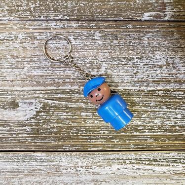 Vintage Fisher Price Little People Keychain, African American Pilot & Mailman, Plastic Body Head, Young Man Boy Keyring Charm, Retro Toys 