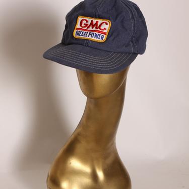 1970s 1980s Blue Denim Yellow, White and Red GMC Diesel Power Patch Baseball Cap Hat -L 