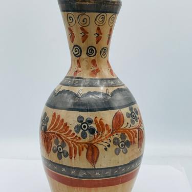 VIntage Vase  Handcrafted  Painted Mexican Pottery Tonala Red Clay Pottery Folk Art- Geometric design- 10&amp;quot; 