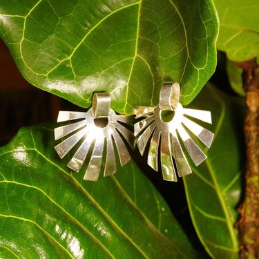 Vintage Modernist TAXCO Sterling Silver Sun Ray Silhouette Earrings, Semi-Circle Cut-Out Dangle Earrings, Chunky 925 Mexico TV-94, 2&amp;quot; L 