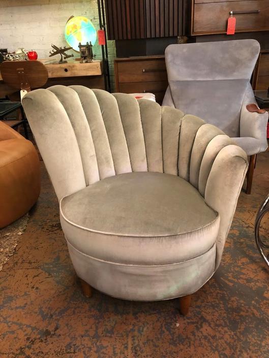 Vintage Art Deco Asymmetrical Channel Back Shell Chair Newly Upholstered Vintage Grind House Chicago IL