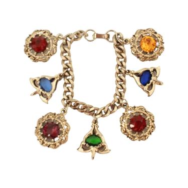 1960s Rainbow Rhinestone Charm Bracelet - Vintage Rainbow Bracelet - Mid Century Costume Jewelry - Vintage Charm Bracelet - Costume Jewelry 