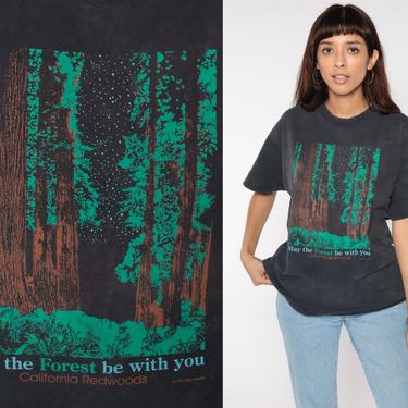 Forest T Shirt 90s Black California Redwoods 1990s Alameda County TShirt Black Nature Tee Graphic Print Vintage Retro Cotton Large 