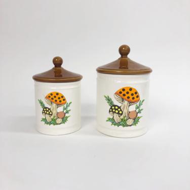 Vintage 1982 Sears & Roebuck Co Mushroom Ceramic Jars, Vintage 2 Piece Set, 70s Kitchen Decor, Vintage Home Decor, Made In Japan by Mo