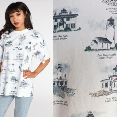 Lighthouse T Shirt Graphic Tee Shirt Lighthouse All Over Print Nautical Tshirt Vintage 90s Tshirt Retro T Shirt 1990s Extra Large xl 
