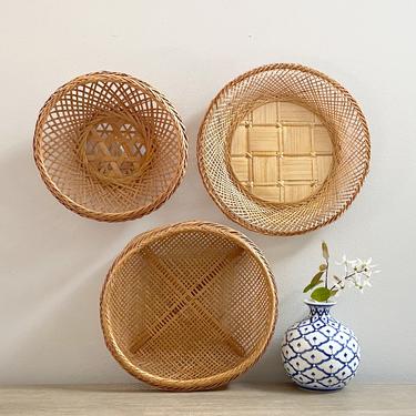 Wall Basket Set of Three Trio Delicate Woven Hanging Baskets Boho Farmhouse Decor 