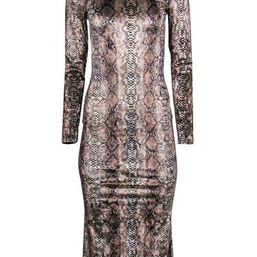 Reformation - Brown Metallic Velvet Snakeskin Print Maxi Dress Sz XS