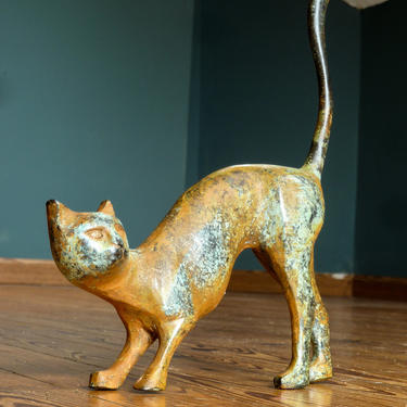 Bronzed Cast Iron Modernist Cat Sculpture - Bronze Cat Statue - Modernism - Metal Art 