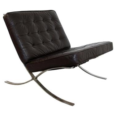 Black Leather Barcelona Chair on Chrome Base by Selig Italy 