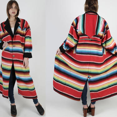 Colorful Woven Sarape Jacket / Vintage Rainbow Striped Duster 