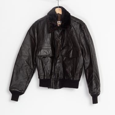 70s Brown Leather Flight Jacket - Men's Medium, Size 38 | Vintage Sears Faux Fur Collar Aviator Bomber Coat 