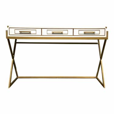 Currey & Co. Modern Regency White and Brass Console Table