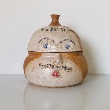 Mid-Century Art &quot; Face &quot; Shape Studio Pottery Vase, Signed 