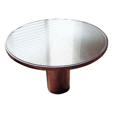 Contemporary Modern Brueton Circular Glass Steel Dinette Table 1980s 
