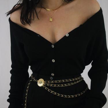 Vintage Black Ribbed Silk Cardigan - S/M 