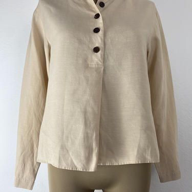 vintage linen blend tan henley blouse small 