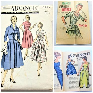 Vintage 1950s Dress Pattern / 50s Sewing Pattern / 50s Shirtwaist Dress / Advance Givenchy March 1958 