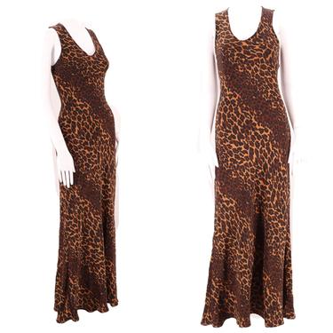 90s BETSEY JOHNSON slip Dress S / leopard print bias cut gown / vintage 1990s designer maxi small 