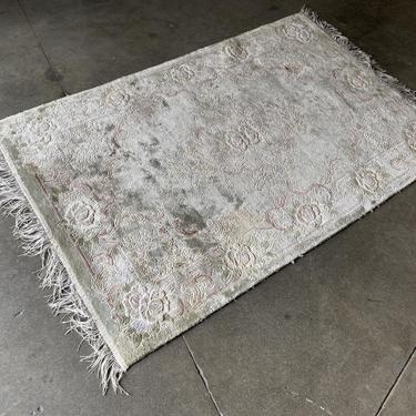 Deep Pile Silver and Pink Floral Rose Silk Area Rug 