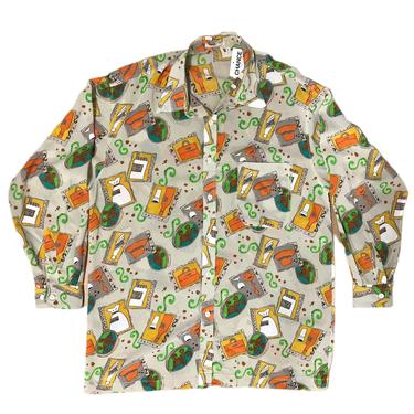 (L) Newton Mesh Wine Graphic Button Up Shirt 070821 LM