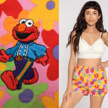 Sesame Street Boxer Shorts Elmo Underwear Flower Power Shorts 80s Retro Pajama Shorts Pink Vintage Elastic Waist Small Medium 