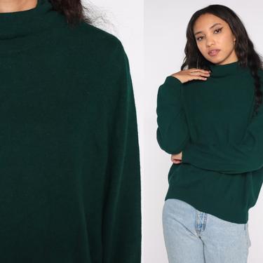 Green Angora Wool Sweater United Colors of Benetton 80s 90s Knit Sweater Turtleneck Pullover Plain Vintage 1980s Oversized Minimal Large L 