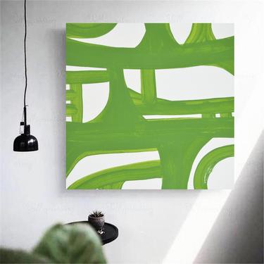 Green Canvas Painting Large 36&quot;x36&quot; Abstract Minimalist Modern Original Contemporary Artwork Commission ArtbyDinaD by Art