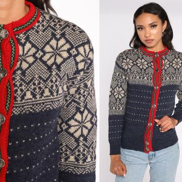 Norwegian Sweater FAIR ISLE Cardigan 90s Wool Sweater Boho Nordic Sweater Vintage Cambridge Dry Goods Snowflake Button Up Extra Small xs 