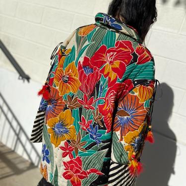 WAYNE CLARK 80s Floral + Striped Puffer w/ Feathers
