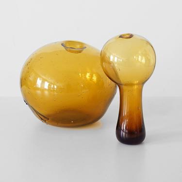 vintage 1974  hand blown glass vases, james engebretson hand blown glass vases, mid century hand blown glass vases, midcentury glass vases 