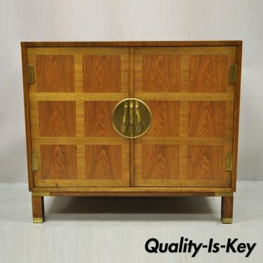 Baker Milling Road Banded Walnut Brass Campaign Style 4 Drawer Cabinet Chest