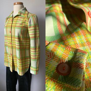 1970s Neon Plaid Shirt Jacket 