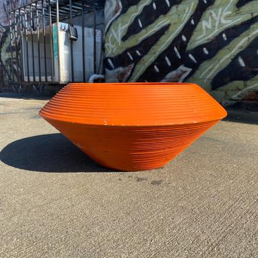 American Mid Century Modern Zanesville Stone Age Architectural planter Pot ceramic orange UFO 20” dia pottery 