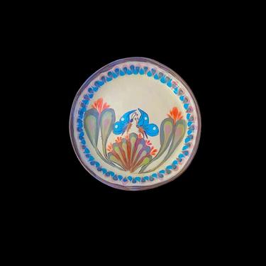 Vintage 9.5&amp;quot; Bowl / Vessel Modernist Ken Edwards Guatemala Art Pottery Ceramic Hand Painted Butterflies and Floral Scene PALOPO Pottery 