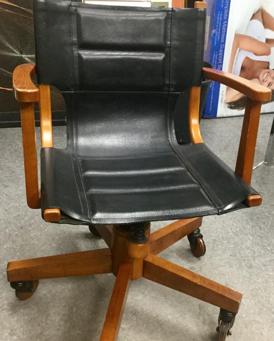 Asher Benjamin Studio Black Leather Wood Wheels Office Chair Mid