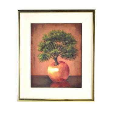 Vintage Surrealist Oil Painting Apple Tree Growing Out of Apple 
