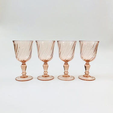 Vintage Pink Swirl Wine Glasses by Luminarc / Set of 4 