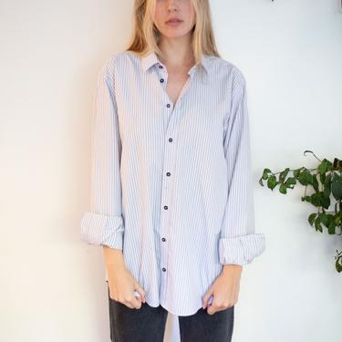 Vintage Dolce and Gabbana Blue and White Striped Oversized Menswear Cotton Button Down Top D&amp;G Blouse 