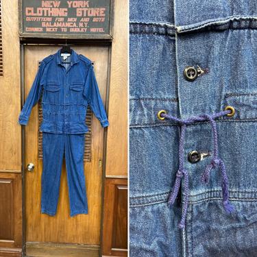 Vintage 1980’s Girbaud Denim New Wave Military Jumpsuit Outfit, Vintage 1980’s Style, Vintage Jumpsuit, New Wave, Vintage Denim 