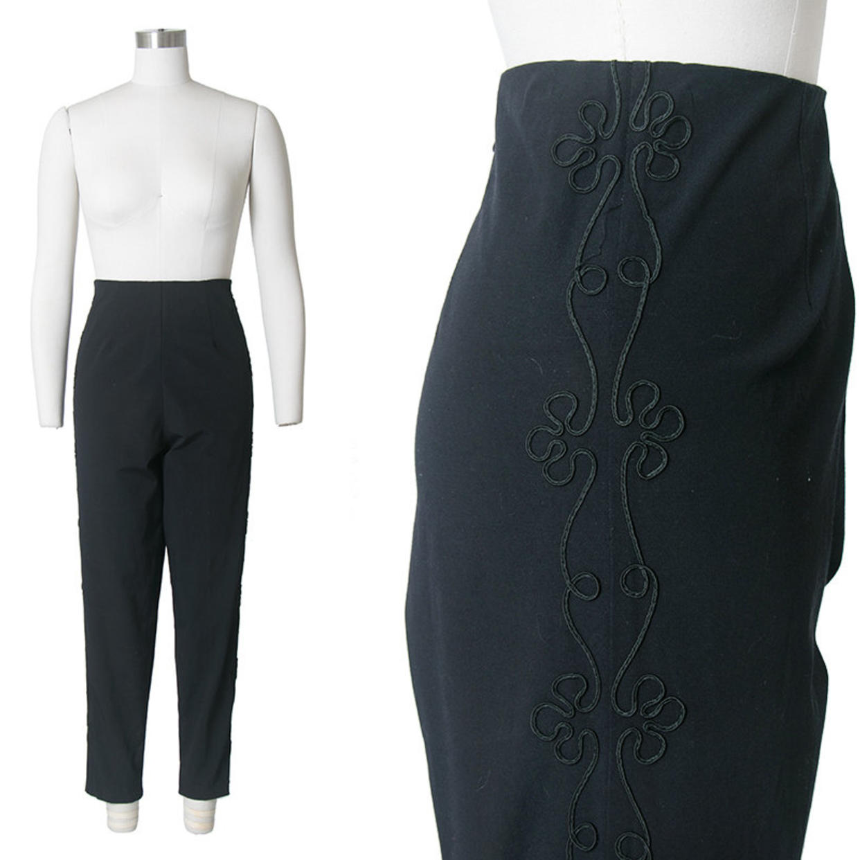 Vintage 1960s Pants | 60s Black Soutache Embroidered Toreador