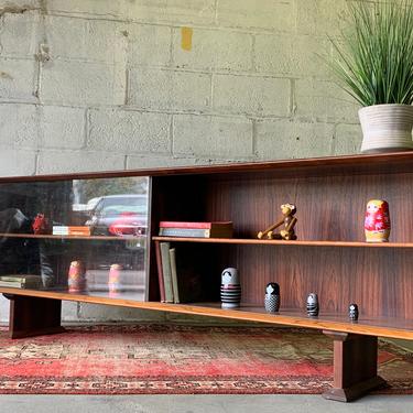 Long + Low Mid Century MODERN Danish ROSEWOOD BOOKCASE / credenza 