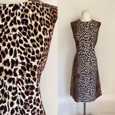 Vintage 1960s Leopard Print Corduroy Dress / M 