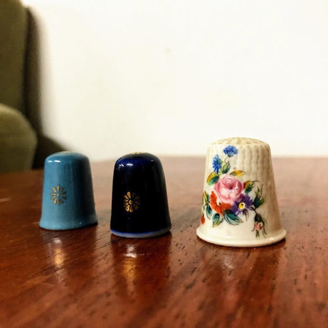 Vintage Limoges France Trio of Miniature Thimbles Over the Years